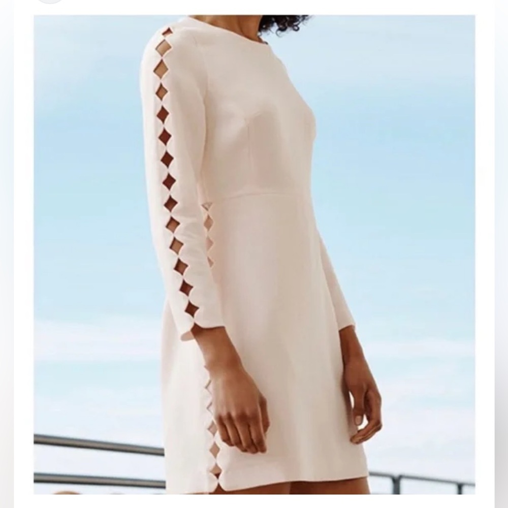 Club Monaco Edni Scalloped blush Long Sleeve Dress with Cutout Detail
